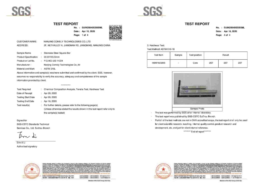 sgs test report for stainless steel